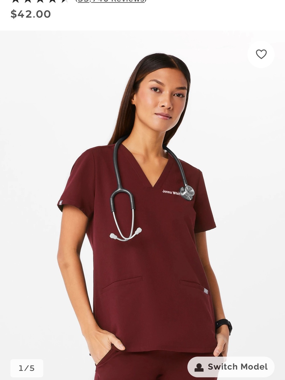 2 tops available - Fig Women’s V-Neck Medical Scrub Top in Burgundy